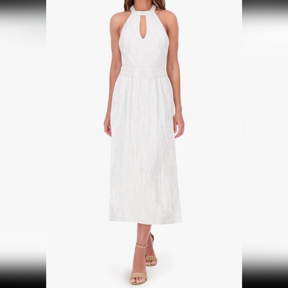 $138 Kensie Keyhole Halter Neck Maxi Dress Sz 14 Women White Sleeveless New - Picture 1 of 16